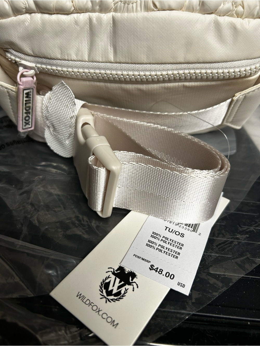 Wildfox Ivory Quilted Crossbody with Branded Zip Pull